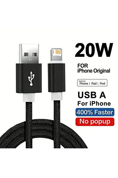 Choice4 2m Black Fast Charging Nylon Braided USB Cable For iPhone 11 12 13 Mi...