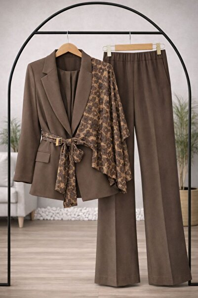 Milenastyle LEOPAR ŞİFON DETAYLI BLAZER TAKIM