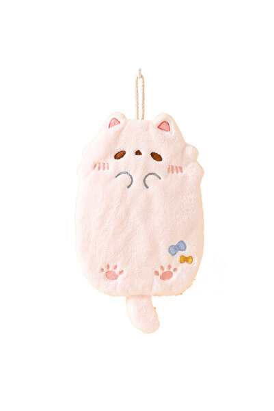 Choice1 Pink Cute Cartoon Tanuki Hanging Towel Coral Velvet Hand Towel Kitche...