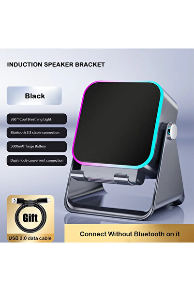 Choice حامل هاتف قابل للطي مطور باللون الأسود مع مكبر صوت يعمل بالحث وإضاءة، ...