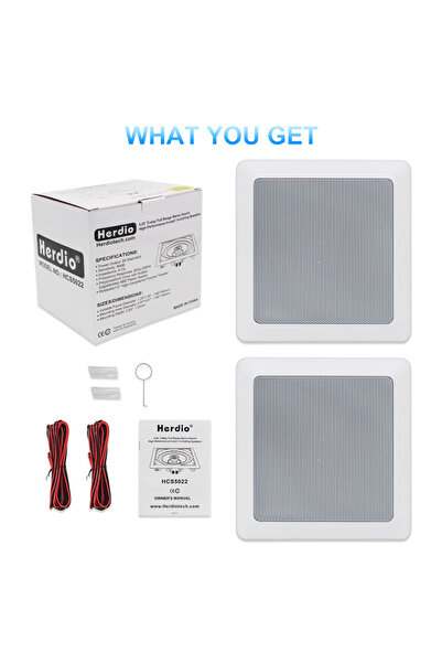 Choice Speaker 5.25" white Herdio 5.25 Inch 160W Square Ceiling Speakers Flus...