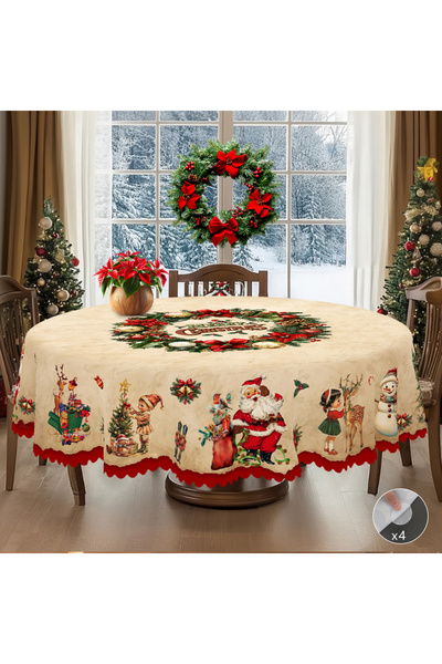 Choice3 مفرش طاولة دائري (180) سم، قطعة واحدة، مطبوع عبارة "عيد ميلاد مجيد"، ...