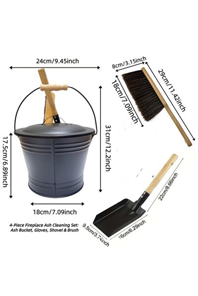 Choice مجموعة دلو رماد المدفأة، علبة رماد معدنية بغطاء، مجرفة ومكنسة، مجموعة ...