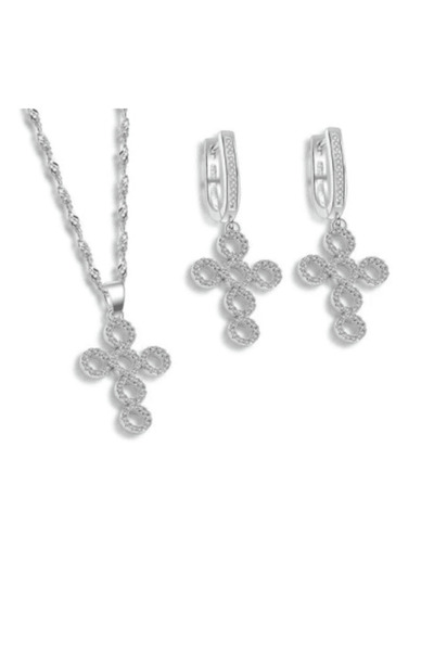 CRM Set Jewelry Women, CRM, Necklace with Pendant and Earrings, Cross Shape, ...