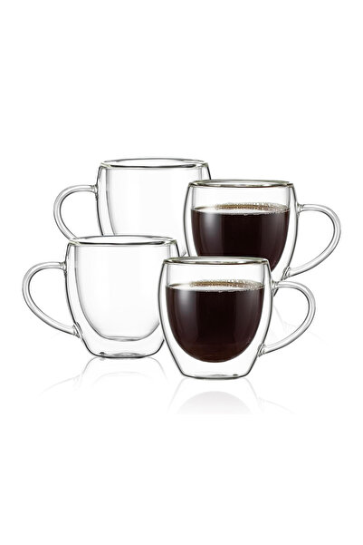 Choice 250ml 4PCS 250ml Double Wall Glass Coffee Cup Transparent with Handle ...