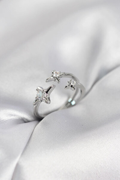 MericLine خاتم نسائي من مينيمال بول ستار موديل فضي اللون