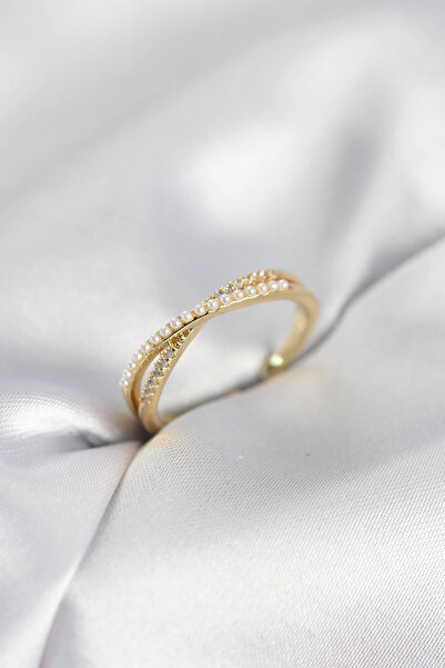 lowell home Gold Color Women's Ring with Pearls and Zircon Stones