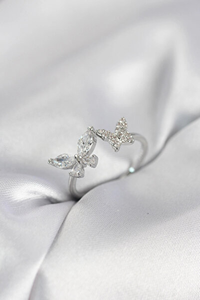 My Reality Fashion خاتم نسائي موديل الفراشة مرصع بحجر الزركون باللون الفضي