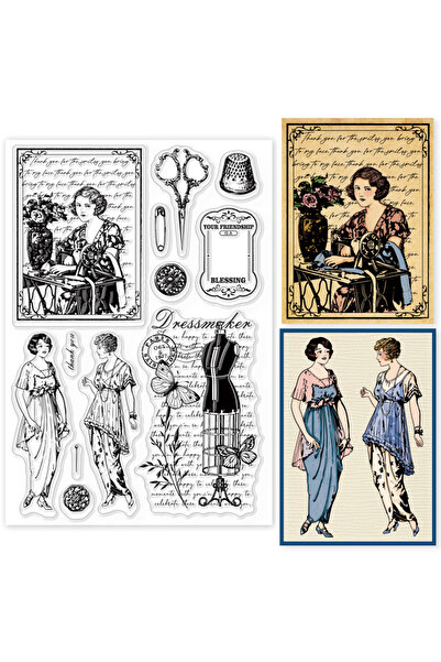 Choice12 AECH08-01428 1pc Vintage Sewing Background Clear Stamps for DIY Scra...