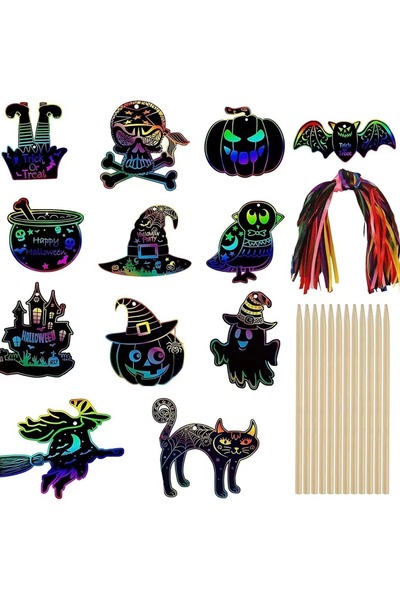 Choice3 Package C 12PCS Halloween DIY Scratch Paper Rainbow Art Craft Pumpkin...