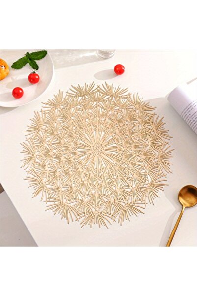 Choice1 M Golden 1Pc Plastic Placemat Solid Color Round Mat Lace Round Dandel...
