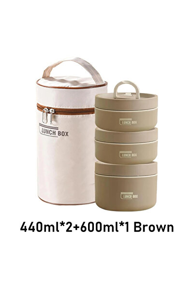 Choice 800-1000 ml 3 Brown 1pcs Portable Insulated Food Lunch Container Set w...