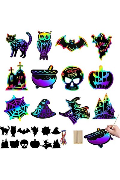 choice2 Package D 12PCS Halloween DIY Scratch Paper Rainbow Art Craft Pumpkin...