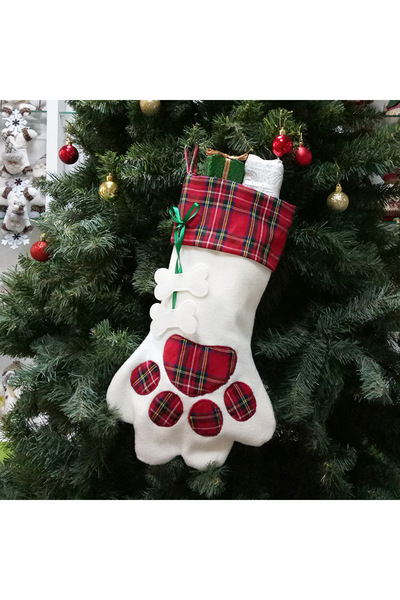 Choice1 Red Decor for the new year Plaid Christmas Gift Bags Pet Dog Cat Paw ...