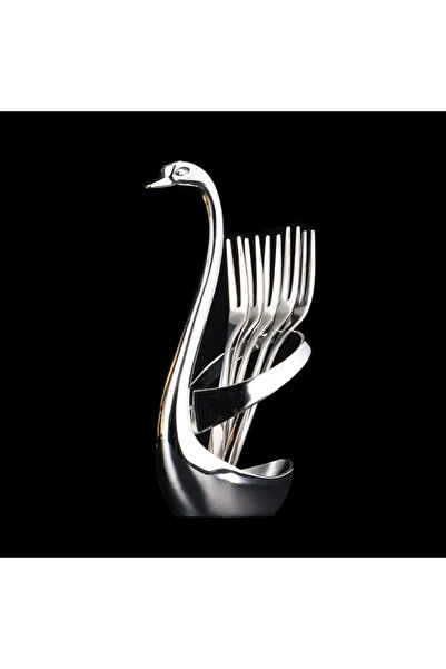 choice2 Silver Base 5Pc Fork 304 Stainless Steel Swan Dinnerware Set Gold Fru...