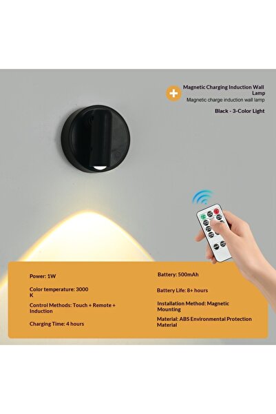 Choice3 مصباح جداري قابل لإعادة الشحن عبر منفذ USB بثلاثة ألوان (أسود، جهاز ت...