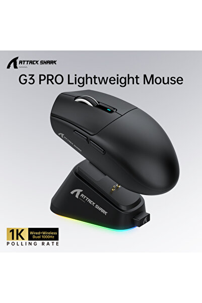 Choice1 فأرة الألعاب G3PRO ATTACK SHARK G3 PRO السوداء فائقة الخفة بثلاثة أوض...