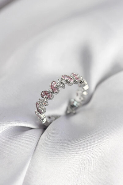 Eco Lounge خاتم نسائي على شكل فراشة من حجر الزركون الوردي