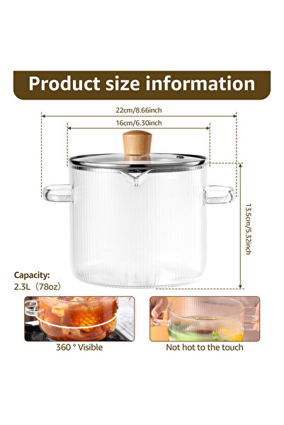 Choice 2.3 L Glass Cooking Pot Transparent Borosilicate Glass Simmer Pot with...