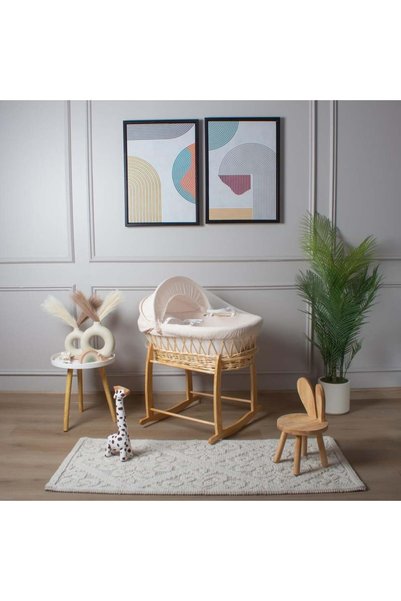 Mini Baby Moses Basket with Striped Fabric Cover