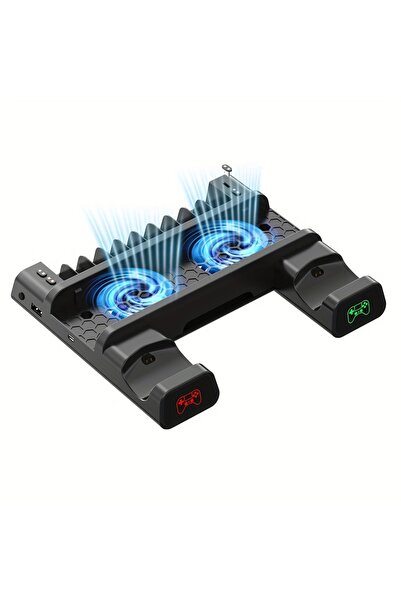 Choice محطة يحافظ على البرودة سوداء لجهاز PS4 Slim/Pro، مزودة بمنفذي تحكم وشا...