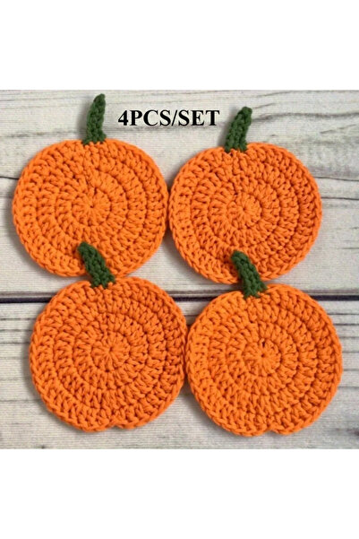 Choice 4pcs Fabric Handmade Drink Pads Autumn Crhet Pumpkin Coasters Fall Far...