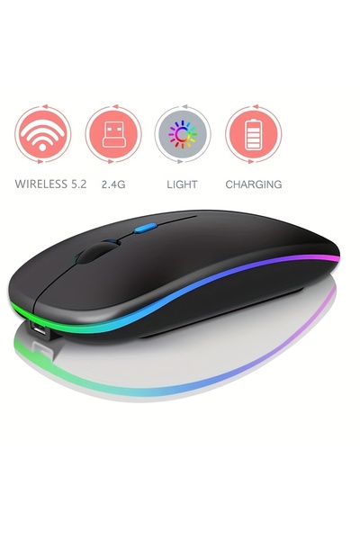 choice2 Black Ultra-Slim Wireless Rechargeable Mouse with LED Lighting, Dual ...