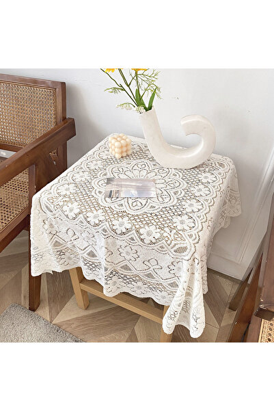 Choice مفرش مفرش طاولة أبيض من دانتيل بتصميم كلاسيكي، مقاس 60 × 60 سم، بنمط ف...