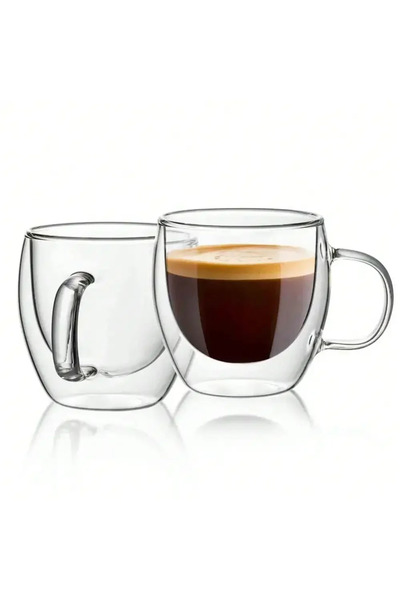 Choice1 250ml 2PCS 250ml Double Wall Glass Coffee Cup Transparent with Handle...