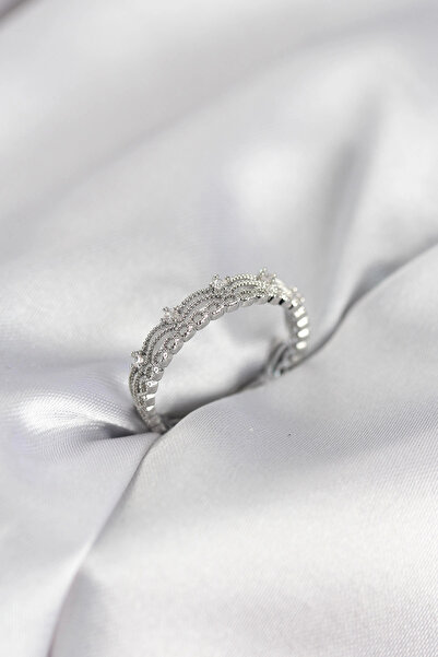 ELİZ BERRA MODA خاتم نسائي من حجر الزركون المزخرف باللون الفضي