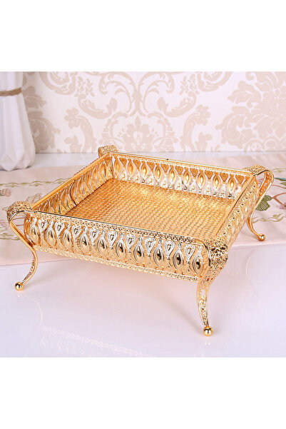 Choice1 Square Golden Fruit Tray Creative Vintage Gold Round Square Fruit Pla...