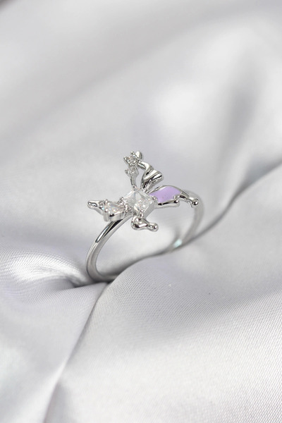 lowell home Silver Color Butterfly Model Zircon Stone Women's Ring