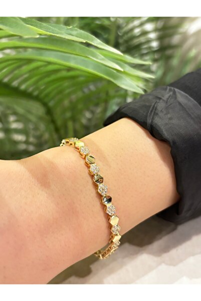 Veralys Atelier GOLD RENK ALTIGEN MODEL SIRALI TAŞ DETAYLI 14K ALTIN KAPLAMA ...
