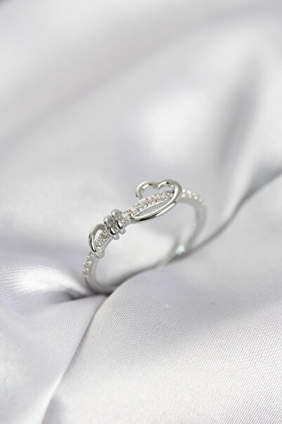 shopwave خاتم نسائي من CML على شكل قلب حلزوني مرصع بحجر الزركون باللون الفضي