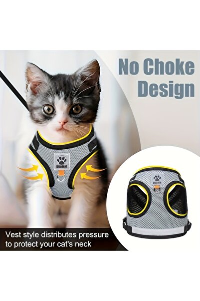 Choice XS（old） GRAY Cat and Dog Leash Set, Vest-Style Pet Harness with Anti-E...