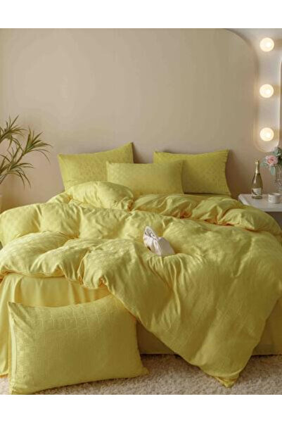 JOJO HOME Bed Linen, 2 people, 6 pieces, Fine Jacquard, Light Yellow