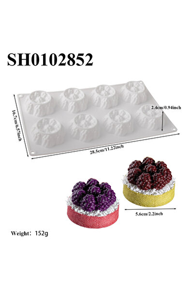 Choice SH0102852 8-Cell Raspberry Decorative Tart Cake Mold Food Grade Silico...