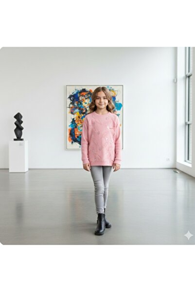 BEGONYA BEBECE KIDS Girls' Combed Cotton Fleece with Patterned Feathers