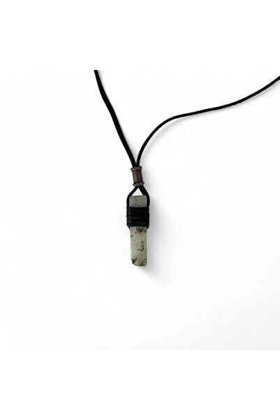 Hedea Natural Stone Prehnite Pointed Real Leather Necklace White