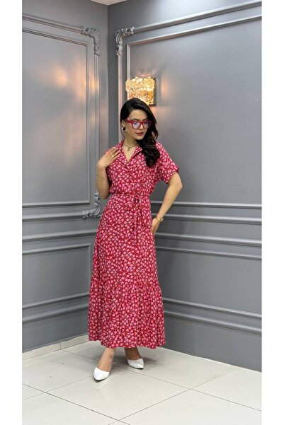 Cannes Oliya Women's Cherry Patterned Retro Model Pink Dress