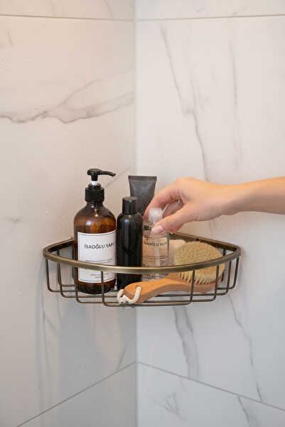 İSAOĞLU YAPI Antique Gold Shampoo Dispenser Single Shower Shelf Antique Rust-...