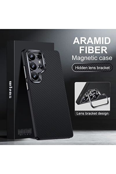 Choice غلاف هاتف مغناطيسي أسود من ألياف الكربون والأراميد لهاتف Galaxy S25 Ul...