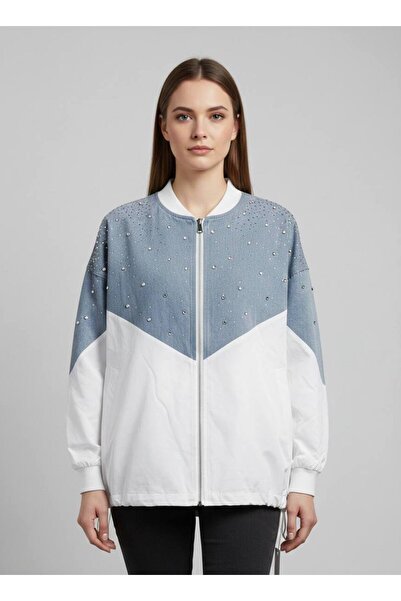 Rabiossa Kadın Kadın Garnili Kot Rüzgarlık ceket