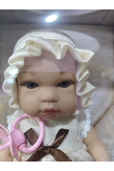 Boratila Toys 32 CM Tam Vinil Kıyafetli Güzel Bebek Emzik Aksesuarlı krem-59994