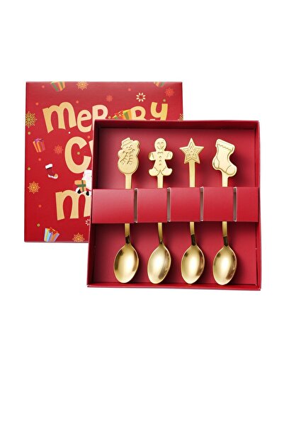 Choice Gold 4pcs/setGolden Dessert Spoon Christmas Cutlery Set，Cartoon Snowma...