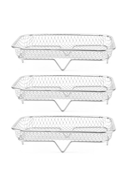 Choice 3PCS Rectangle Air Fryer Rack Roasting Rack Fryer Cooling Tray Stackab...