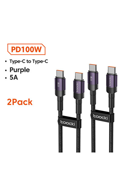 Choice38 كابل توكي 1 متر 100 واط من النوع C إلى USB C، لون بنفسجي، قطعتان، شح...