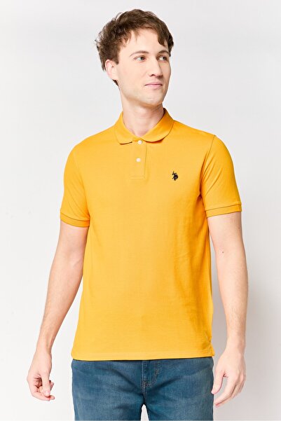 U.S. Polo Assn. Men Regular Fit Embroidered Logo Short Sleeve Polo Shirt, Yellow