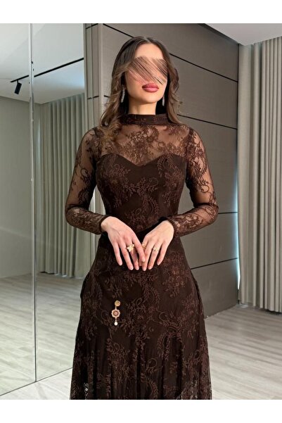 Viola2026 Elegant black/dark brown Lace dress with maxi length,