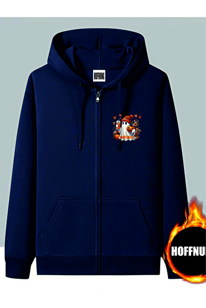 HOFFNUNG Unisex Cotton Oversize "Halloween Ghost" Printed Hooded Collar Comfo...